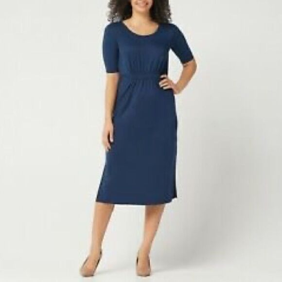 H by Halston Dresses & Skirts - Halston Ruched Waist Elbow-Sleeve Midi Dress
